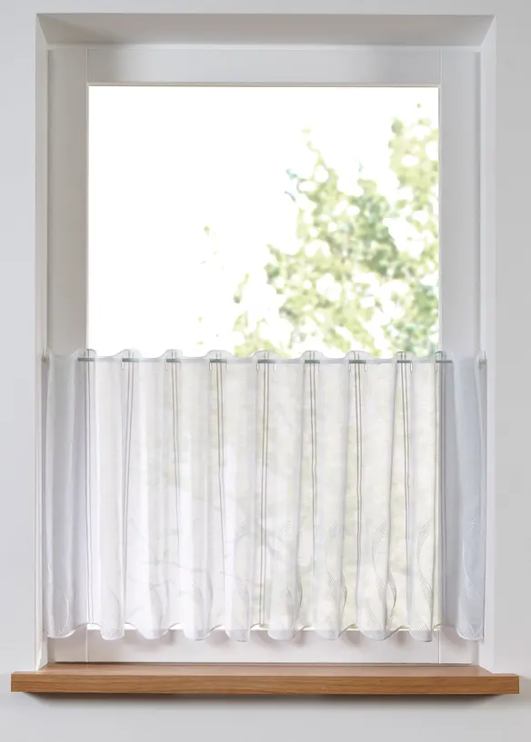 Tenda Per Cucina Bianca Effetto Lino Con Occhielli - 145x45 Cm - Semitrasparente E Leggera