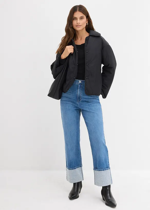 Jeans straight con risvolto, vita alta, bonprix