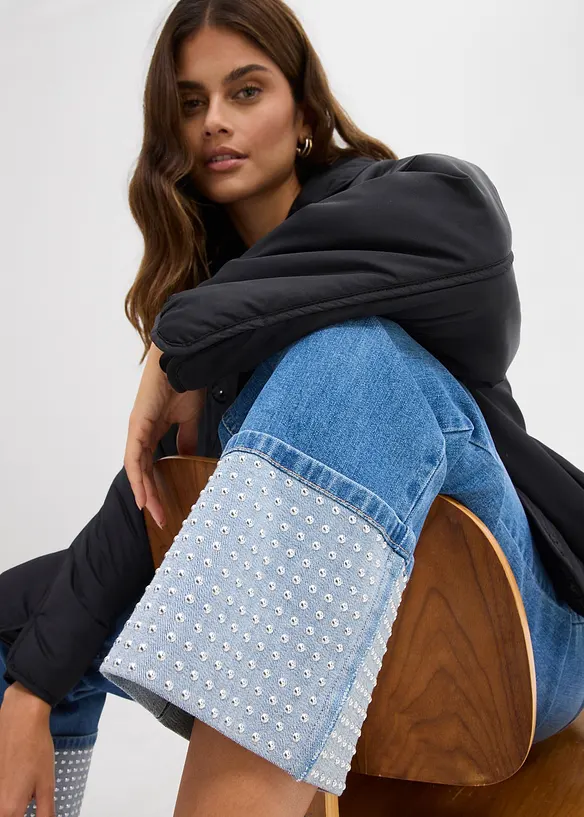 Jeans straight con risvolto, vita alta, bonprix