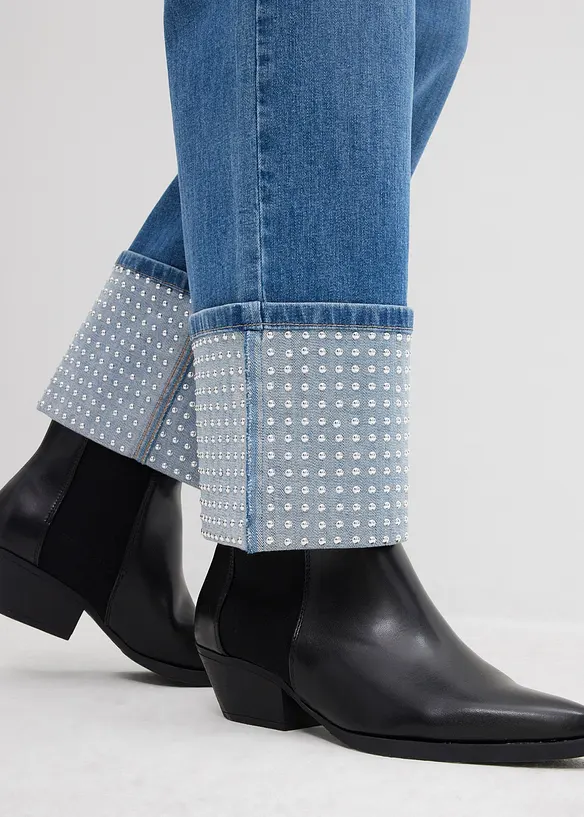 Jeans straight con risvolto, vita alta, bonprix