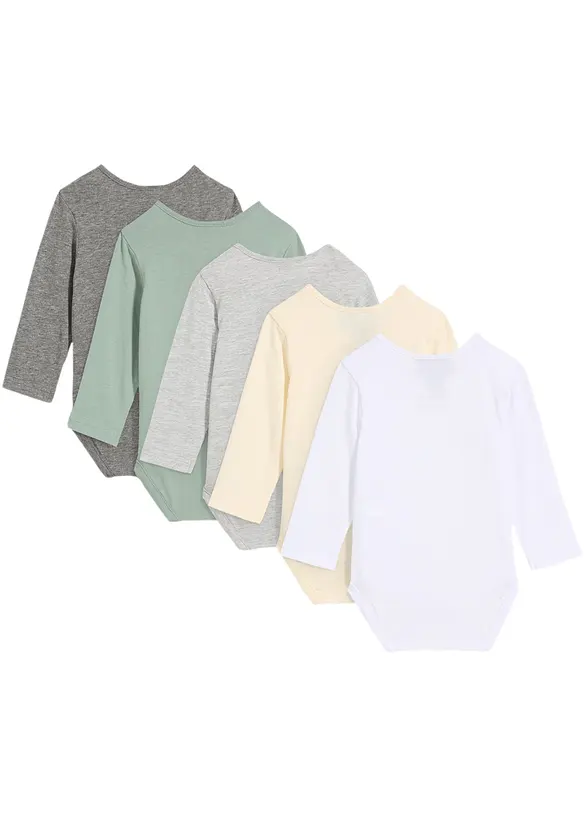 Body a maniche lunghe in cotone biologico (pacco da 5), bonprix