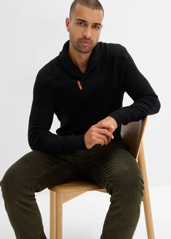 Maglione in filato fine con collo a scialle, bonprix