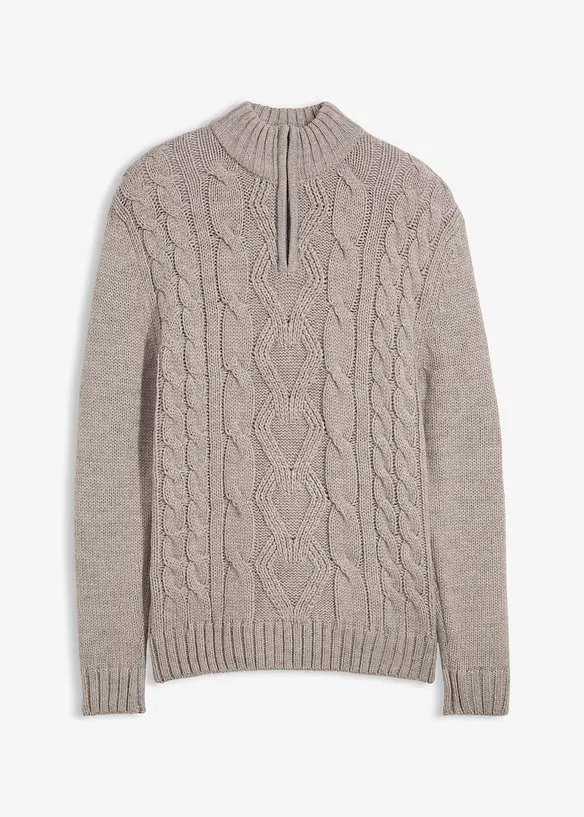 Maglione a trecce con zip, bonprix