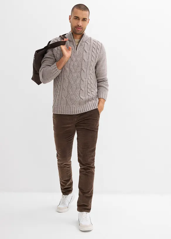 Maglione a trecce con zip, bonprix