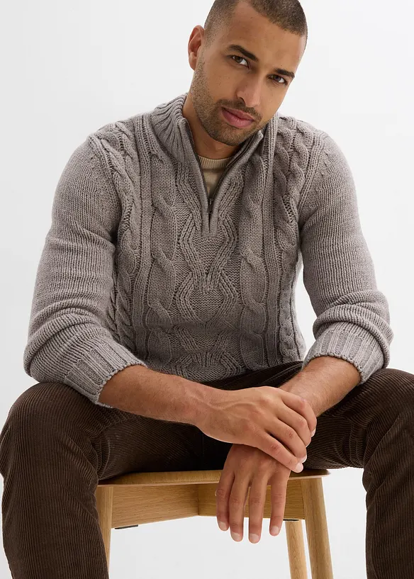 Maglione a trecce con zip, bonprix