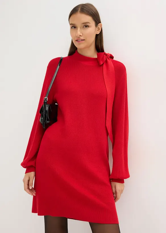 Abito in maglia con fiocco in misto viscosa morbido, bonprix