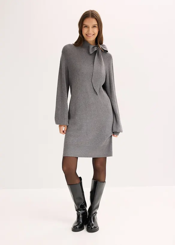 Abito in maglia con fiocco in misto viscosa morbido, bonprix