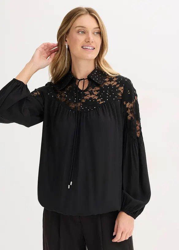 Blusa con colletto e pizzo, bonprix