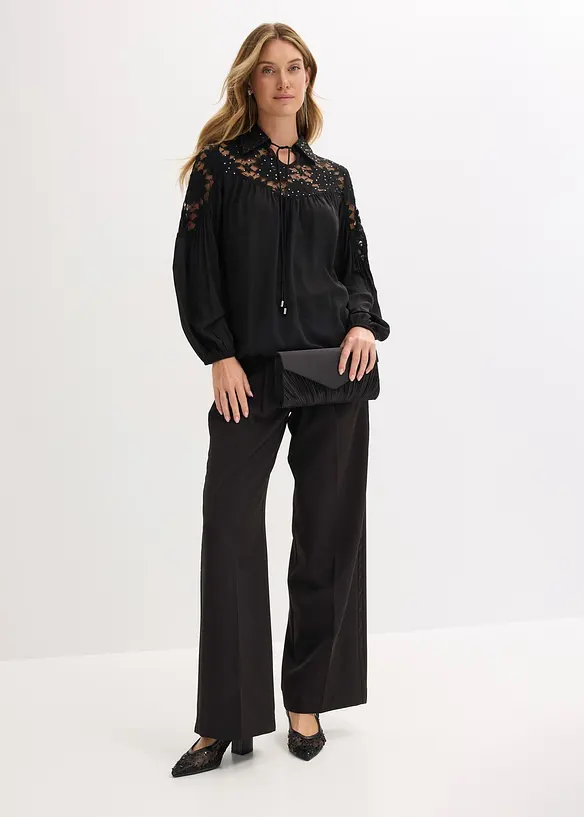 Blusa con colletto e pizzo, bonprix