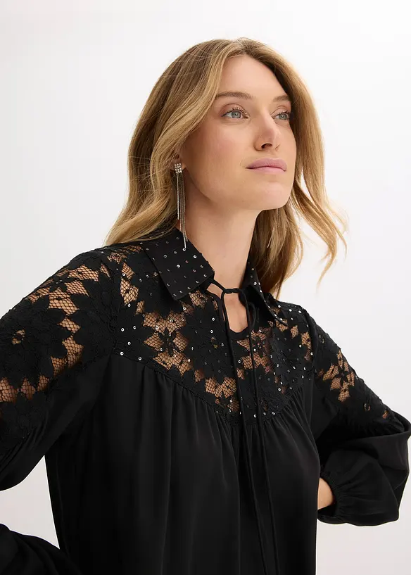 Blusa con colletto e pizzo, bonprix