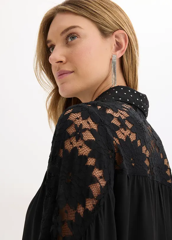 Blusa con colletto e pizzo, bonprix