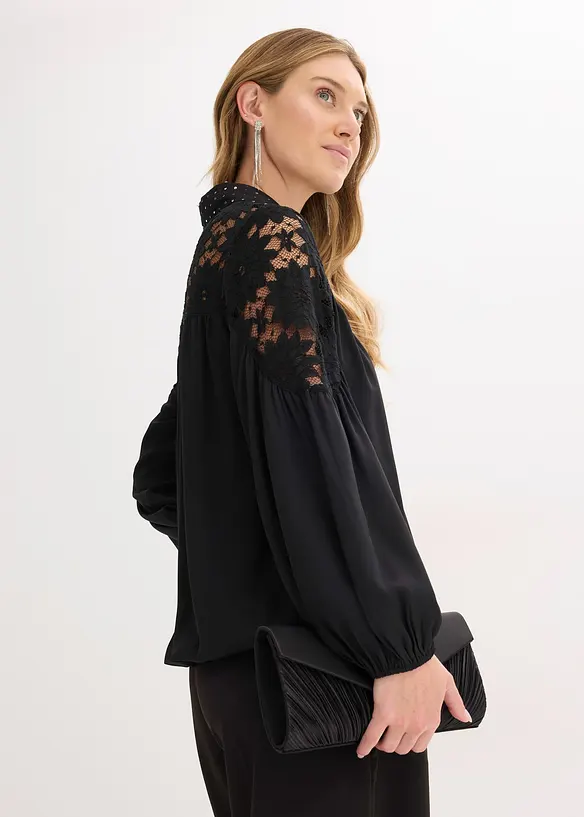 Blusa con colletto e pizzo, bonprix
