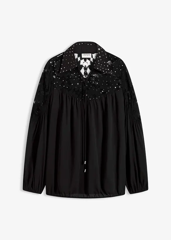 Blusa con colletto e pizzo, bonprix