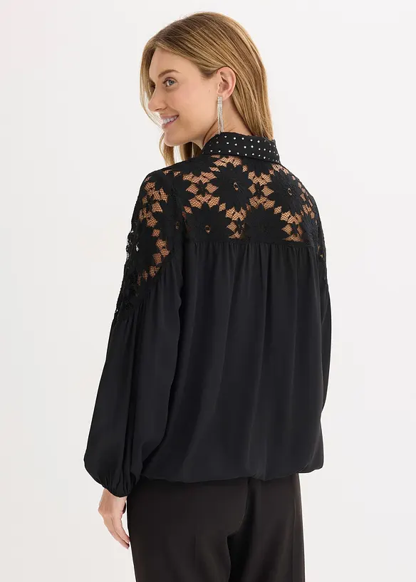Blusa con colletto e pizzo, bonprix