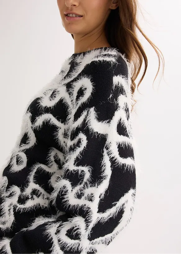 Maglione jacquard in misto viscosa morbido, bonprix