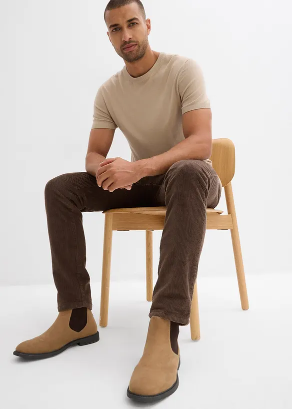 Pantaloni termici in velluto a coste con elastico in vita e fodera in flanella regular fit, straight, bonprix