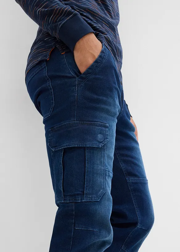 Jeans cargo termici con cinta comoda e fodera in flanella regular fit, straight, bonprix