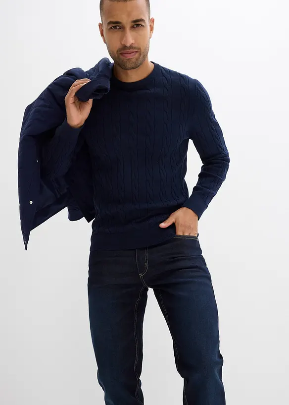 Jeans termici elasticizzati con fodera in jersey morbido e cinta comoda regular fit, straight, bonprix