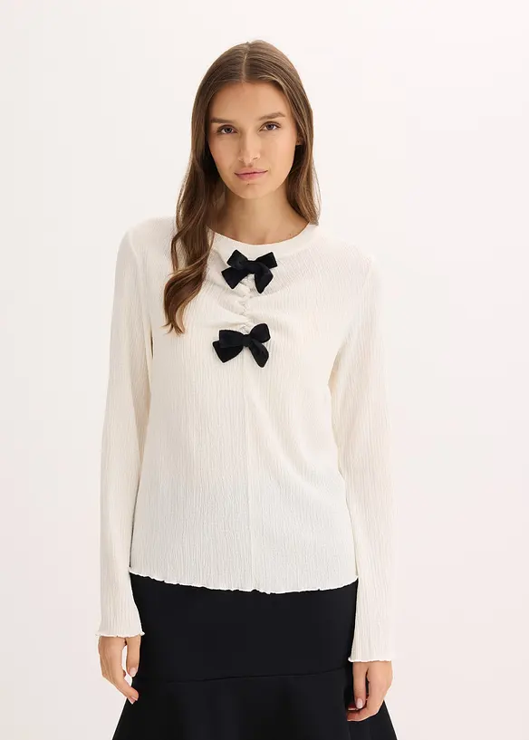 Maglia a maniche lunghe in crêpe operato, bonprix