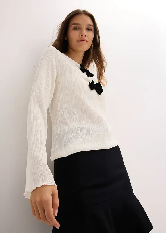 Maglia a maniche lunghe in crêpe operato, bonprix