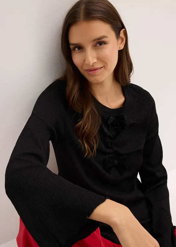 Maglia a maniche lunghe in crêpe operato, bonprix