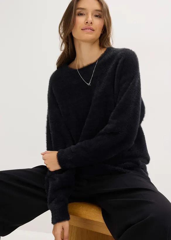 Maglione lungo in filato piumato morbido, bonprix