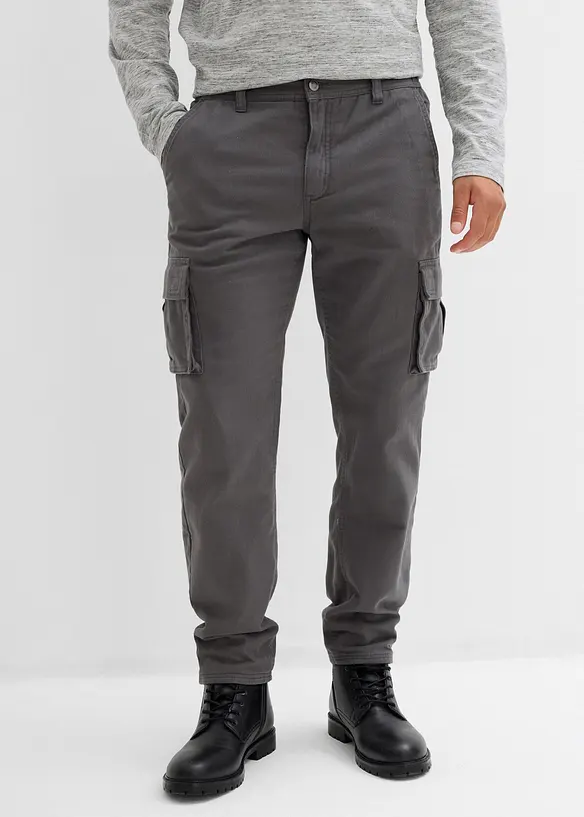 Pantaloni cargo termici con fodera in flanella e vestibilità comoda, straight, bonprix