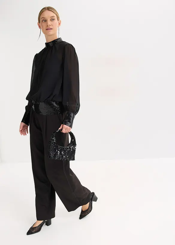 Blusa in tulle fine con paillettes, bonprix