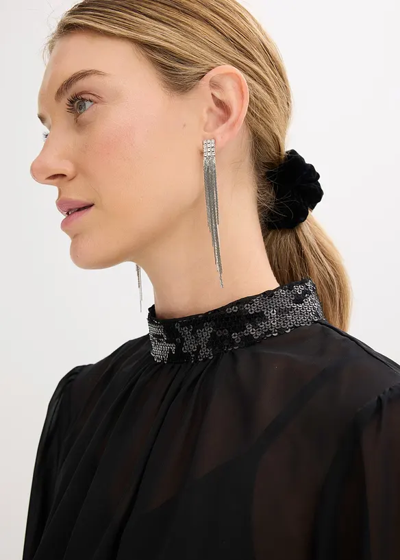 Blusa in tulle fine con paillettes, bonprix