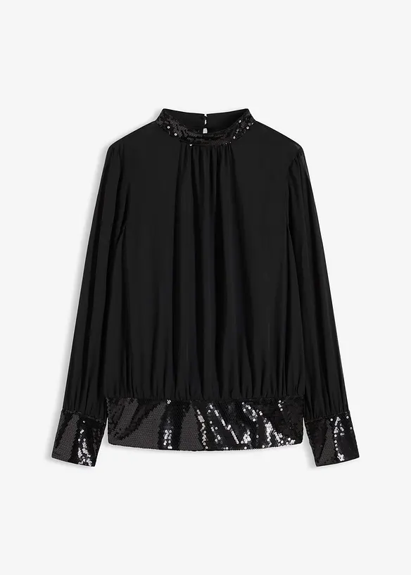 Blusa in tulle fine con paillettes, bonprix
