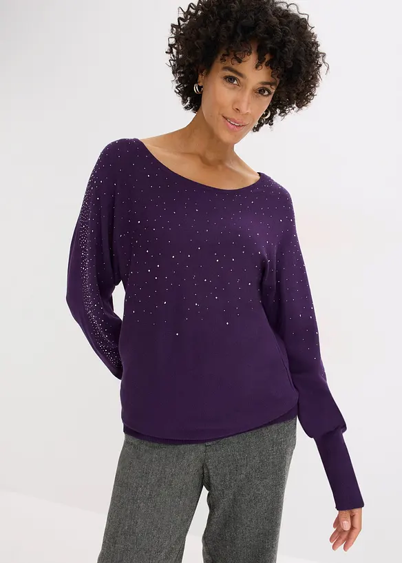 Maglione in filato fine con applicazione di strass, bonprix