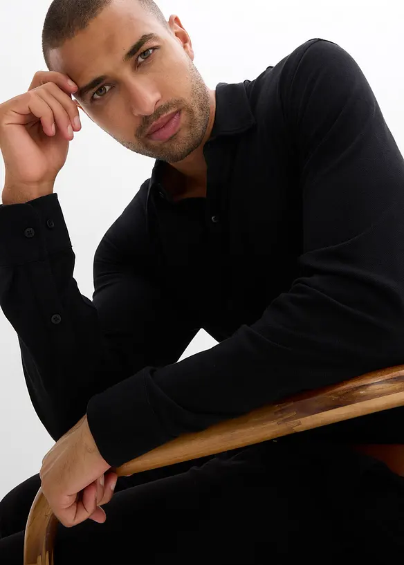 Camicia super elasticizzata in piquet di cotone, slim fit, bonprix