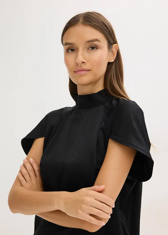Blusa elegante a maniche corte in satin lucido, bonprix