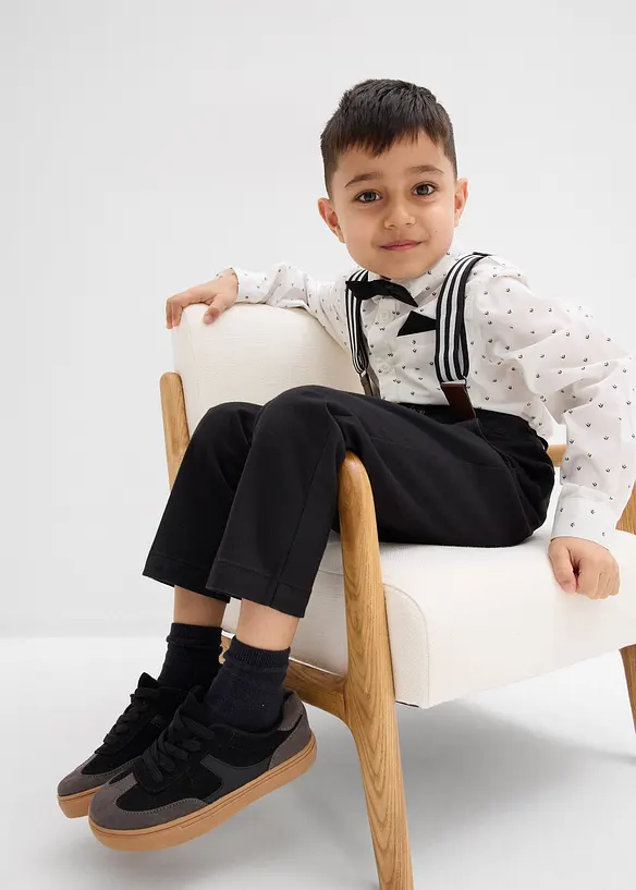 Camicia a maniche lunghe, pantaloni elasticizzati, bretelle e papillon (set 4 pezzi), bonprix