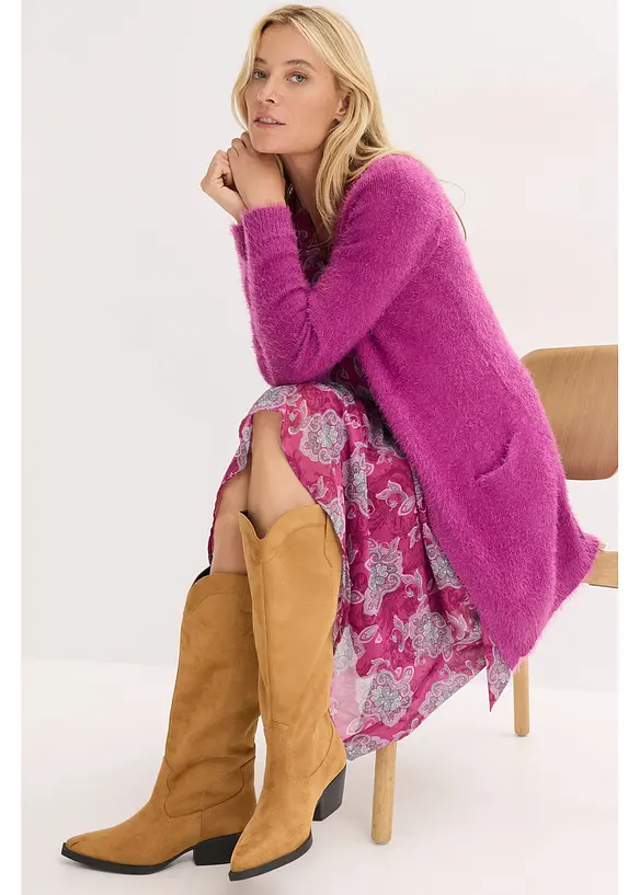 Cardigan lungo in filato peloso, bonprix