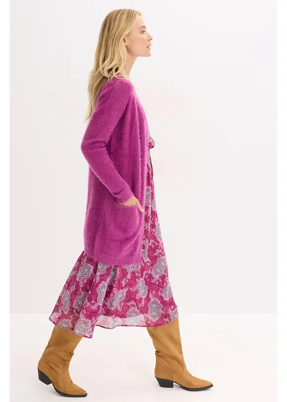 Cardigan lungo in filato peloso, bonprix