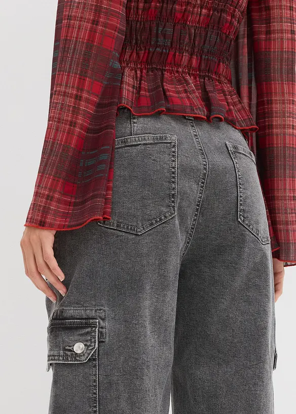 Jeans cargo a vita alta, bonprix