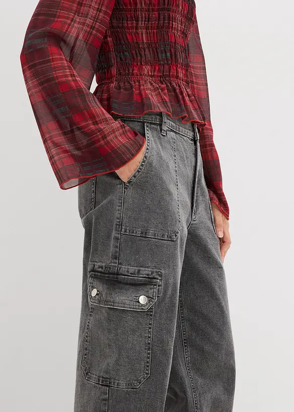 Jeans cargo a vita alta, bonprix