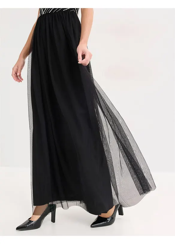 Abito lungo ricamato con perline, bonprix