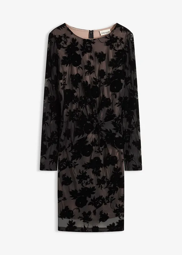 Miniabito in fine mesh con stampa floccata, bonprix