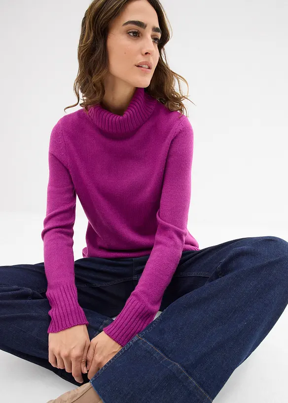 Maglione basic a collo alto in filato fine, bonprix