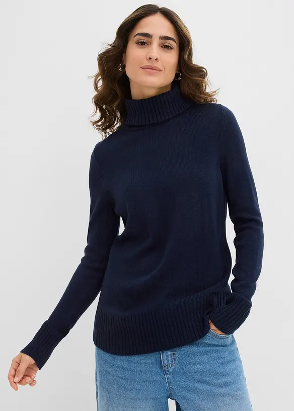 Maglione basic a collo alto in filato fine, bonprix