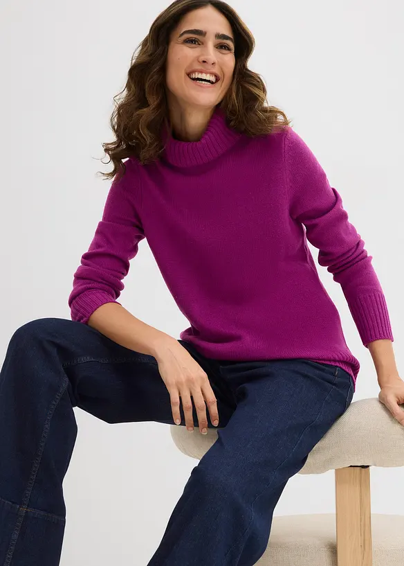 Maglione basic a collo alto in filato fine, bonprix