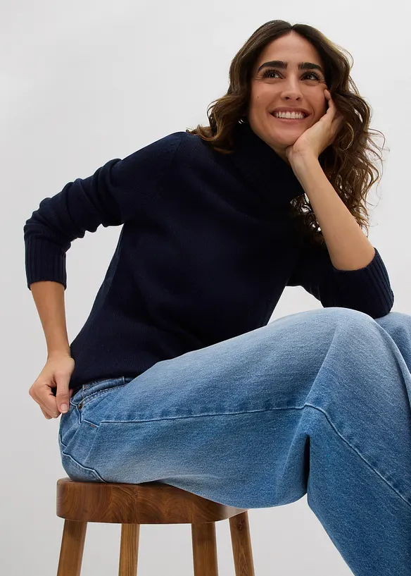 Maglione basic a collo alto in filato fine, bonprix