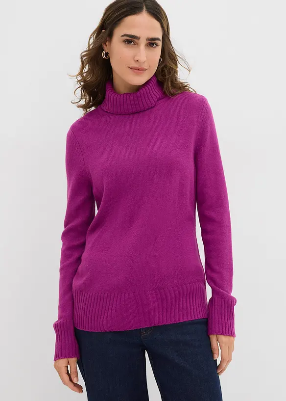 Maglione basic a collo alto in filato fine, bonprix