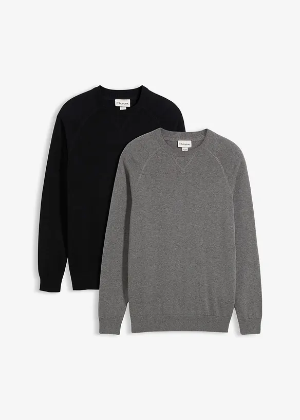 Maglione in filato fine di puro cotone (pacco da 2), bonprix