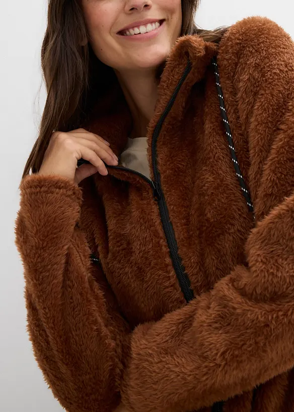 Giacca In Pile Teddy Donna Con Cappuccio – Invernale Spessa E Calda – Foderata Sherpa – Cerniera E Tasche – Tinta Unita – Taglie Grandi Disponibili