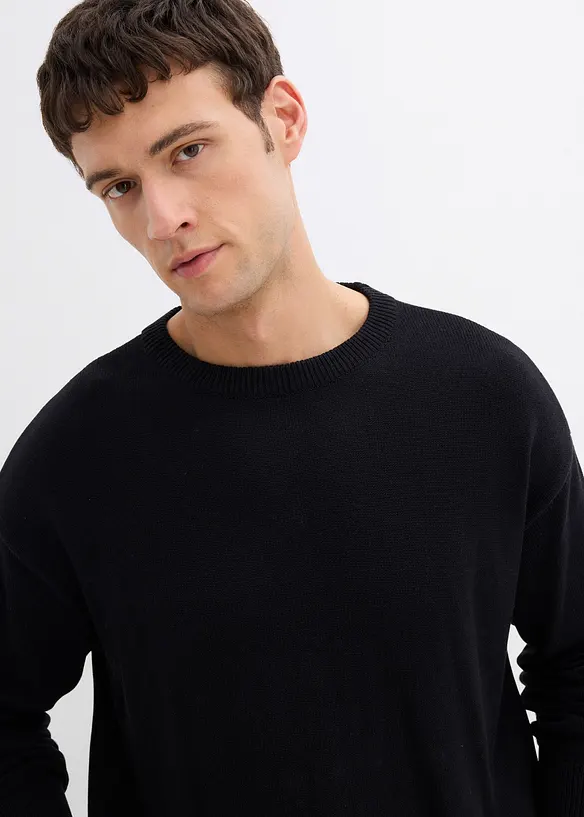 Maglione a girocollo in misto cotone morbido, loose fit, bonprix