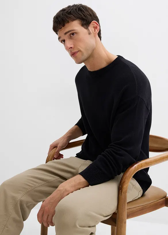 Maglione a girocollo in misto cotone morbido, loose fit, bonprix