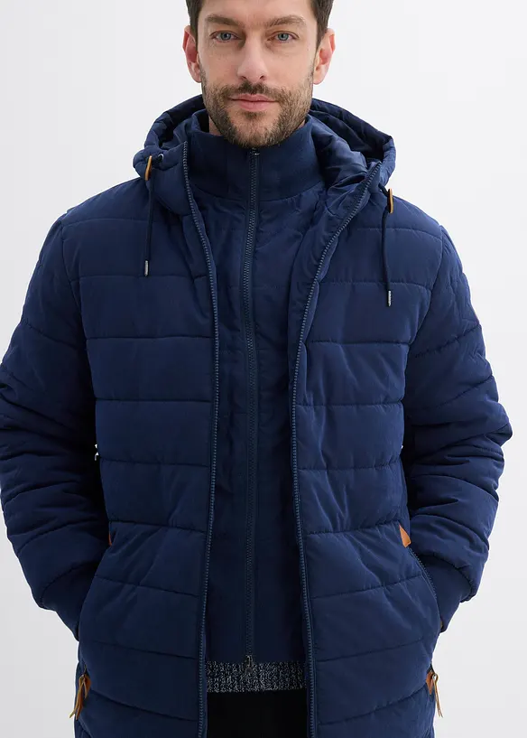 Parka trapuntato e imbottito con cappuccio e dettagli in similpelle, bonprix